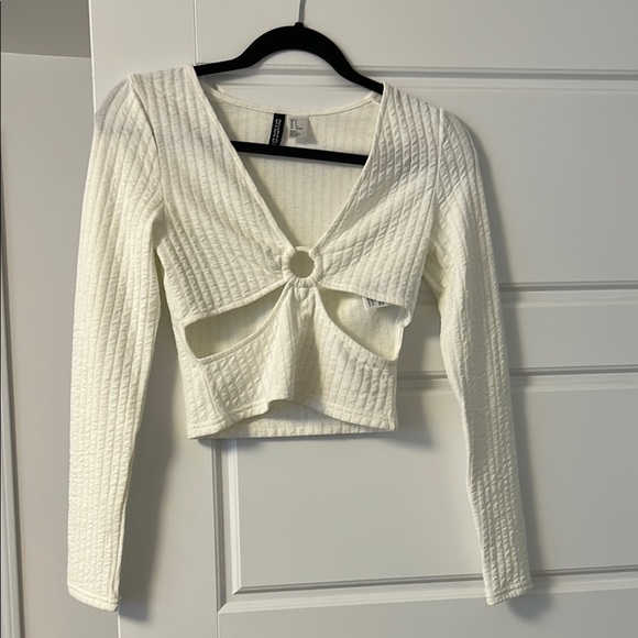 White Ribbed Long Sleeve Top - Picture 1 of 2
